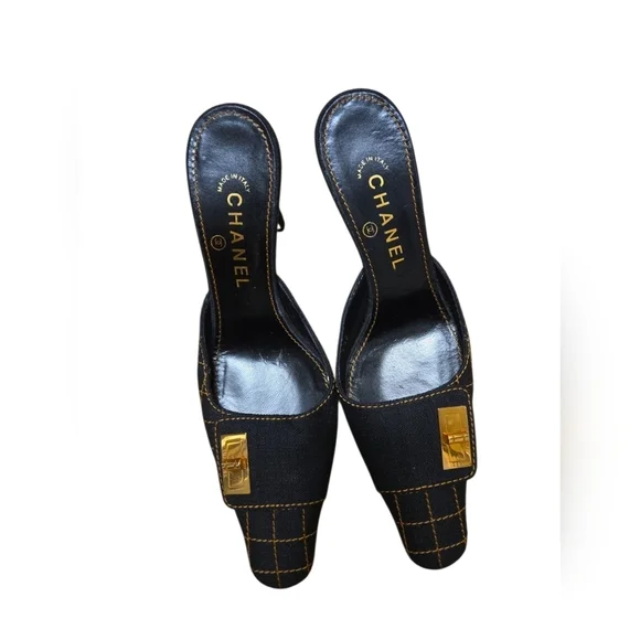 Chanel Black Quilted Fabric Mules Size 38.5 - Picture 4 of 10